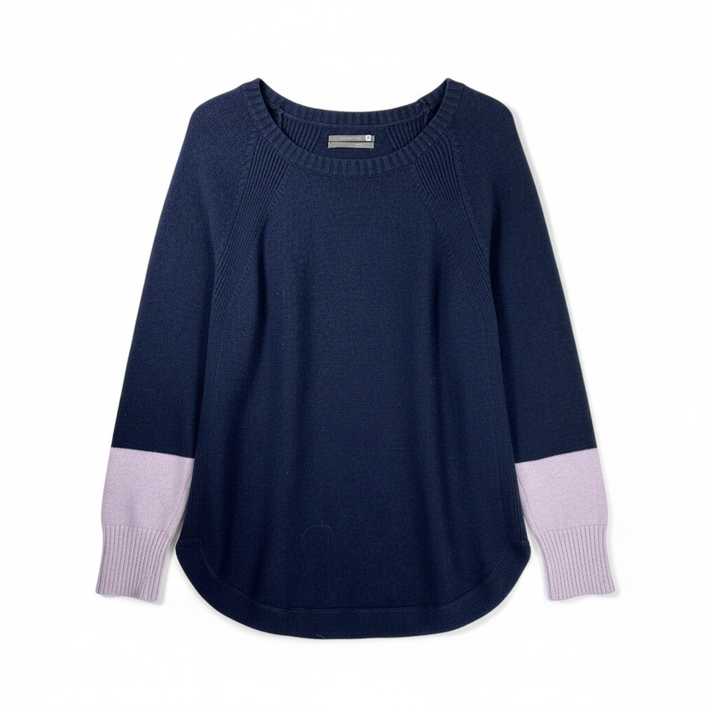 Anthropologie Rebekah Navy Colorblock Knit Sweater Tunic Pullover Size Large